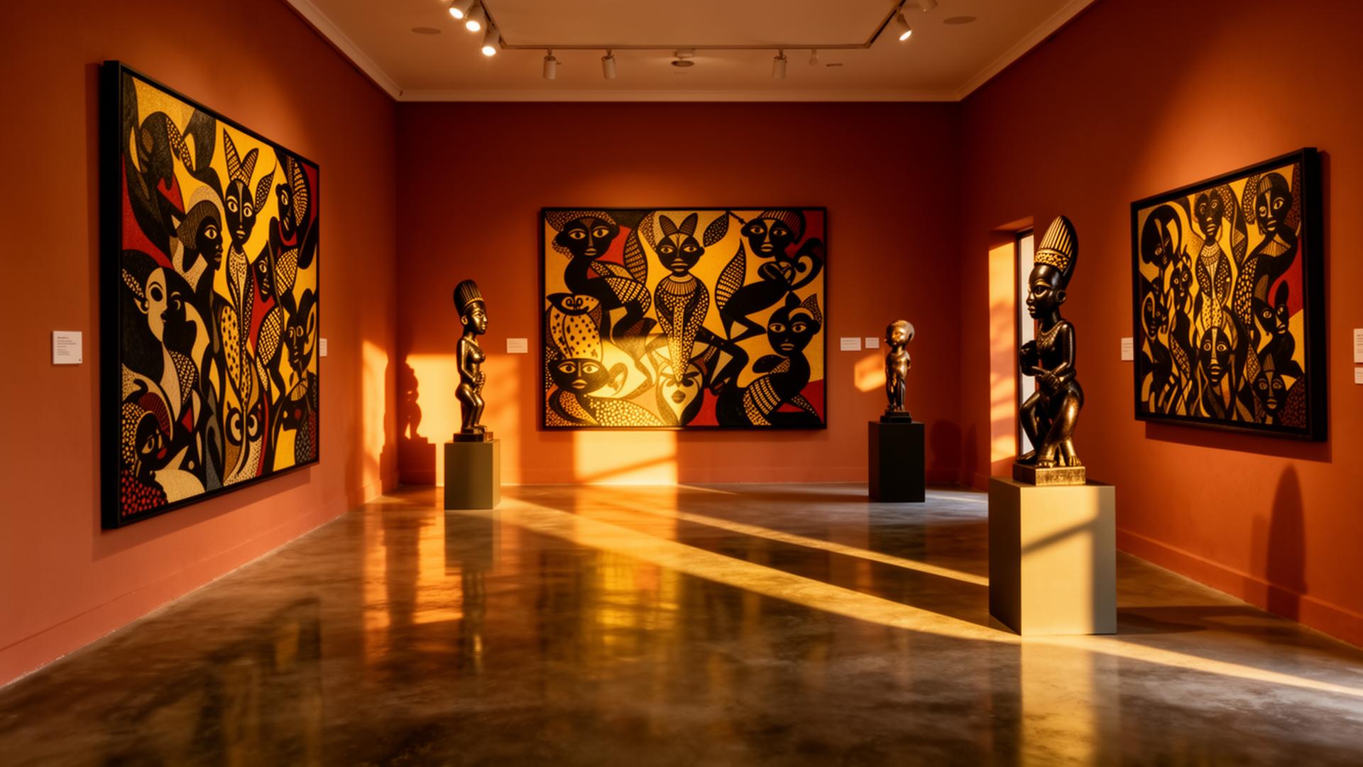 Karibu Art Gallery interior with Tinga Tinga paintings and Makonde sculptures